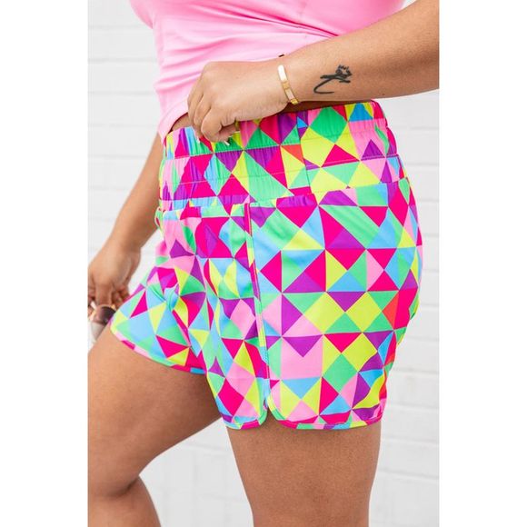 Azura Exchange  Multicolor Geometric High Waisted Athletic Shorts - Picture 6 of 15
